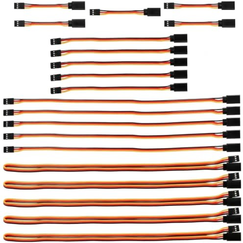 VISSQH Jr Style Servo Extension,Rallonge Servo RC, 3 6 12 24 Cable D'extension Servo, 3 Broches Câble D'extension JR Plug Futaba 75mm/150mm/300mm/600mm,20 Pack