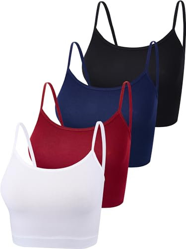 Bauchfreies Tank-Top, ärmellos, Racerback-Design, Baumwolle, für Damen, 4 Stück - - Mittel