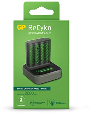 GP ReCyko Speed Charger M451 (USB) avec Station de Charge D451, 4 Piles AA NiMH 2600 mAh