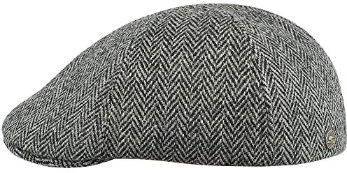 Sterowski Rusty Schirmmütze | Harris Tweed Schiebermütze | Flatcap Newsboy Cap Gatsby Mütze Wolle Irische Mütze Herren Winter 59 cm Schwarz/Grau