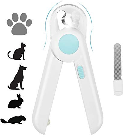 Yoobure Coupe-ongles et coupe-ongles pour chien avec lumière LED pour éviter la surcoupe, lime à ongles cachée et lame tranchante, kit d'outils de toilettage professionnel pour petits animaux