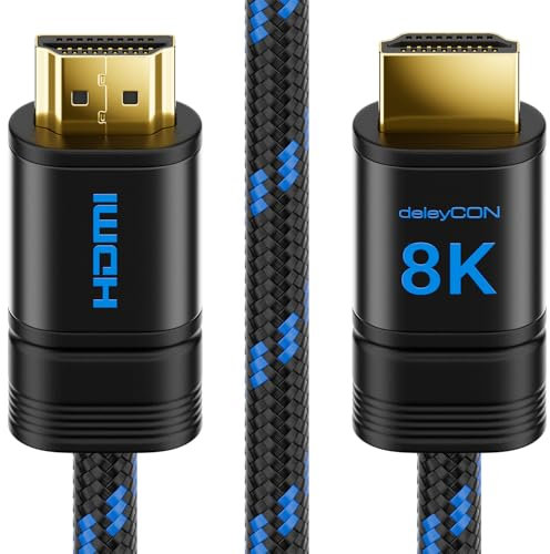 deleyCON 1m 8K HDMI 2.1b Kabel (48G, ULTRA Highspeed) Zertifiziert, 8K@60Hz 4K@120Hz 2K@144Hz/165Hz eARC HDCP 2.3/2.2 – für DTS:X Dynamisches HDR Dolby Atmos TV PS5 Xbox Soundbar Monitor Gaming
