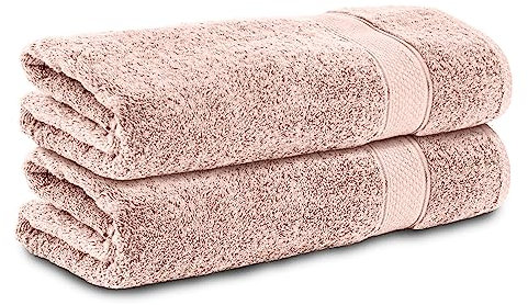 Komfortec Lot de 2 Serviettes de Douche, 70x140 cm,% 100 Coton, éponge, Douce, absorbante, Rose