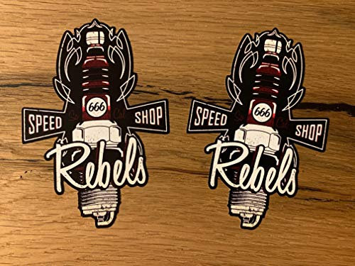 #140 / 2X Spark Aufkleber 11x7,5cm Rebel 666 Sticker Rocker Biker Bobber Chopper Motorrad Custom Kult Umbau V2 Skull Rockabilly