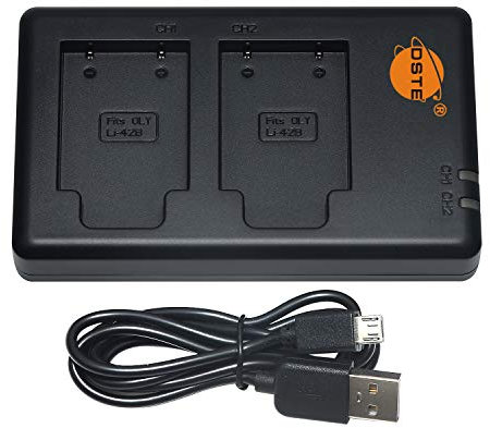 DSTE Li-40B Double Chargeur de Batterie USB Compatible avec Les Batteries Olympus LI-42B, Fuji NP-45 Batterie – Alimentation Via Micro USB vers USB A 2.0
