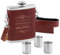 Maverton Flachmann mit Gravur - personalisiert - 250 ml - 3x10 ml Becher - aus Edelstahl - Weihnachtsgeschenke -Ledertasche mit Riemen - Geburtstagsgeschenk für Männer - Farbe: Silber/Braun - Edel