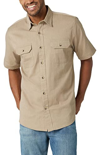 Wrangler Authentics Men's Short Sleeve Classic Woven Shirt Button, Elmwood Heather, Medium