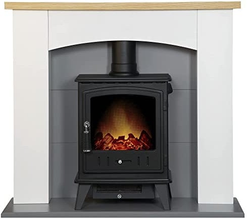 Adam Huxley in Pure White & Grey with Aviemore Electric Stove in Black, 39 Inch