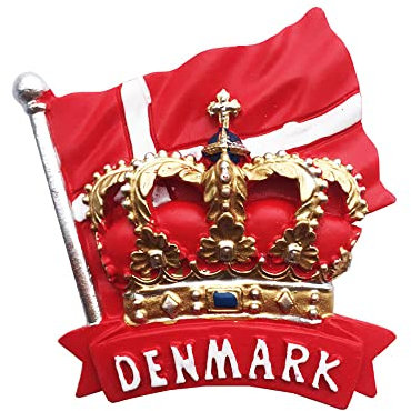 Imán de recuerdo para nevera, diseño de corona de bandera 3D de Dinamarca, resina hecha a mano Dinamarca, colección de decoración de hogar y cocina