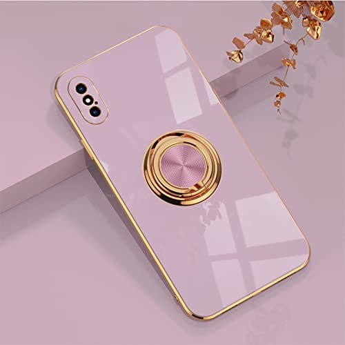 EYZUTAK Electroplated Magnetic Ring Holder Case for iPhone X iPhone XS, 360 Degree with Rotation Metal Finger Ring Holder Magnet Car Holder Soft Silicone Shockproof Cover for iPhone X/XS - Purple