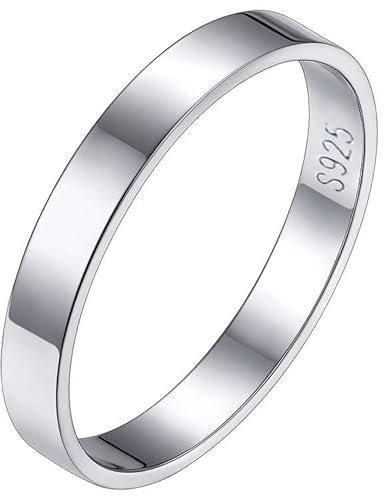 Silvora Schmaler Dünner Ring in 3mm breit S925 Silber Schlichter Glänzender Fingerring Stapelbarer Basic Bandring für Damen Frauen Mädchen in Silber Ringgröße 52（16.5）