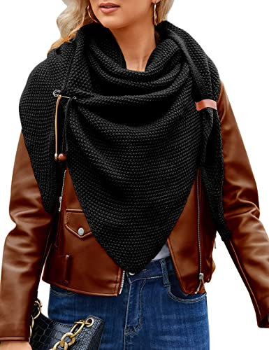 Xnova Dreiecksschal Damen Strickschal Wärmende, Dreieckstuch Schal Musselin mit Stift, Soft Knitwear Schal Halstuch Herbst Winter Trachtenmode Geschenk für Frauen 190 * 85 cm (Schwarz)
