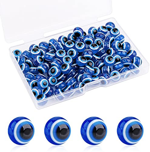 Abeillo 10mm Blaue Böse Augen Perlen - 100 Stück Rund Türkische Nazar Resin Spacer Böser Blick Perlen für DIY Schmuckherstellung, Armbänder, Halskette