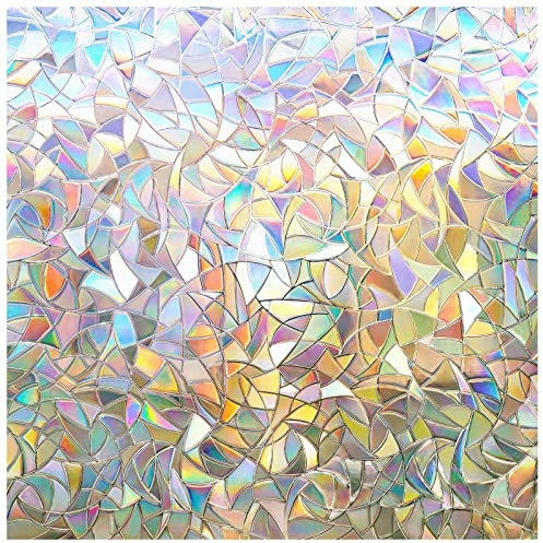 rabbitgoo Fensterfolie Blickdicht Selbsthaftende, Sichtschutzfolie Fenster Bunt, 3D Regenbogen Folie Fenster 30x300cm Statisch Haftend ohne Klebstoff Anti UV Sonnenschutz für Büro Wohnzimmer