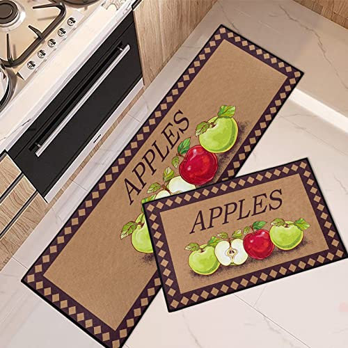 Tayney Apple Home Küchenteppiche und -matten, rutschfest, waschbar, 2er-Set, Bauernhaus-Obstmatten für Boden, Äpfel, Läufer, Vintage-Küchendekoration