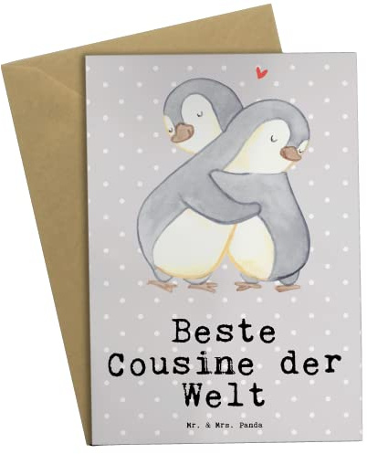 Mr. & Mrs. Panda Glückwunschkarte Pinguin Beste Cousine der Welt - Geschenk, Verwandtschaft, weihnachtskarten, Grußkarte, babykarte, Cousinchen, einladungskarten, Tochter von Tante, Cousin, Familie