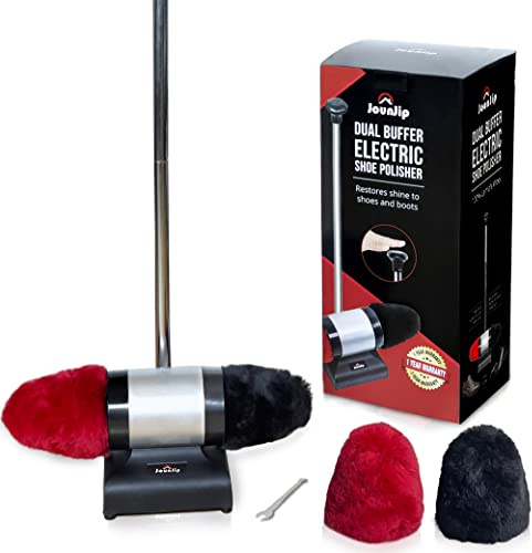 JOUNJIP Electric Shoe Shine Polisher - Deluxe Kit with 4 Buffer Covers - 100% Natural Lamb Wool
