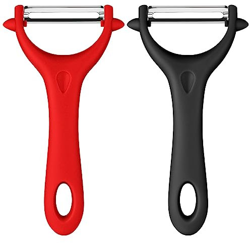 AUAUY 2PCS Universalschäler Sparschäler, Universalschäler Edelstahl Set, Kartoffelschäler Spargelschäler, Multifunktion Y-Förmig Gemüseschäler, Zweischneidige Schäler für Karotten Gemüse(Schwarz+Rot)