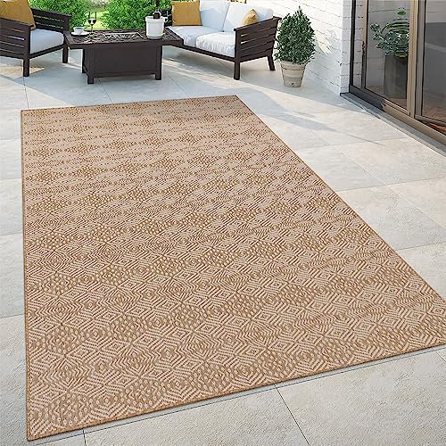 Paco Home Outdoor Teppich Flachgewebe mit Palmen- & Boho-Muster in Sisaloptik Modern langlebig, robust & wetterfest Ideal für Terrasse, Garten & Balkon, Grösse:240x340 cm, Farbe:Beige 3