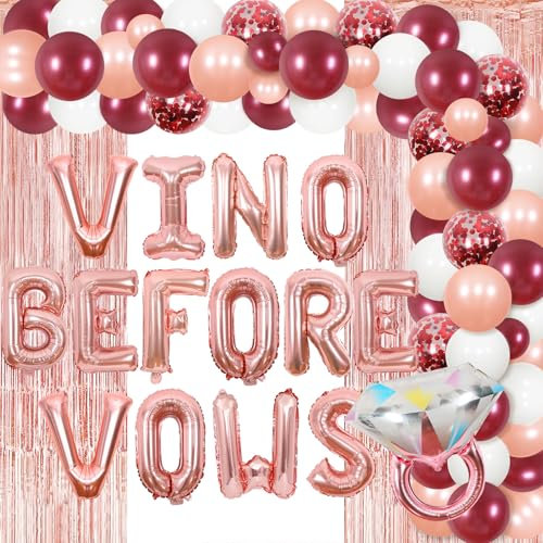 Balterever Wine Bachelorette Party Decorations Vino Before Vows Bachelorette Banner Champagne Bottle Glass Diamond Ring Foil Balloon Tinsel Fringe Curtain for Wine Theme Bridal Shower Party Supplies
