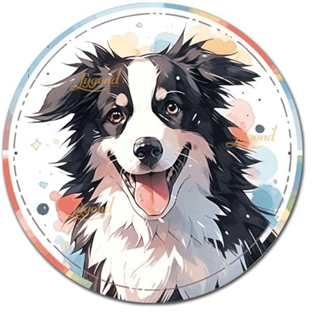 Lygond Metallschild Blechschild Wandkunst Happy Border Collie Hund auf Vintage Streifen Kreis Vintage Dekor für Hof 30,5 x 30,5 cm