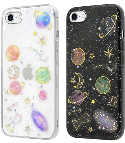 Foonary 2 Pezzi Cover per Apple iPhone 7 Plus/Apple iPhone 8 Plus 5,5, Custodia Universo Planet per Telefono in Trasparente con Aesthetic Disegn, Custodie per Cellulare Silicone per iPhone 7Plus Case