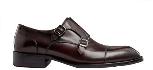 Xposed Men's Hand Crafted Polished Smooth Real Leather Double Buckle Monk Strap Shoes [MA0100-Y11-BROWN-45EU, 10.5UK]
