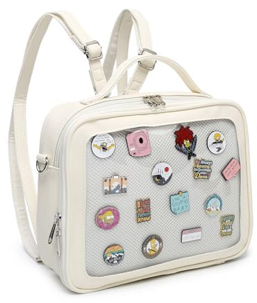 RAINBOW SMILE Ita Rucksack Crossbody Bag - Kawaii Pin Display Denim PU Messenger Umhängetasche, 35-Beige