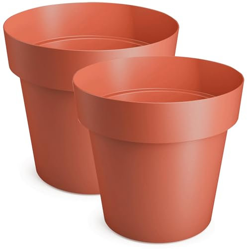 PECZEKO Lot de 2 pots de fleurs mats en plastique - Décoratifs pour grandes et petites fleurs - Couleur terre cuite - Diamètre : 18 cm