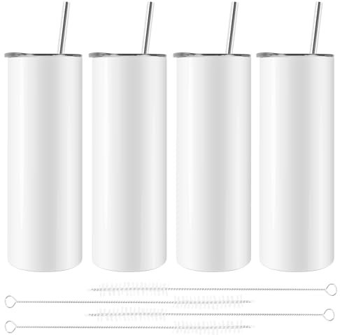 caapmony de sublimación 20 Oz Delgado Recto,Acero inoxidable Sublimación Espacios en Skinny,Con tapa y paja paja,4 paquetes