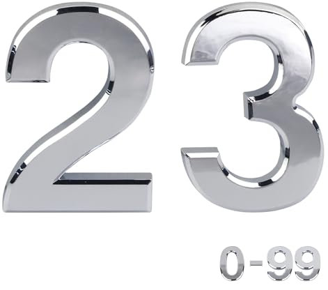 Silver Door Numbers Stick On, 0-99, Letters A, B, C, D, 3'' House Numbers Self Adhesive Stickers, For Doors, Mail Boxes, Hotel Rooms (23)