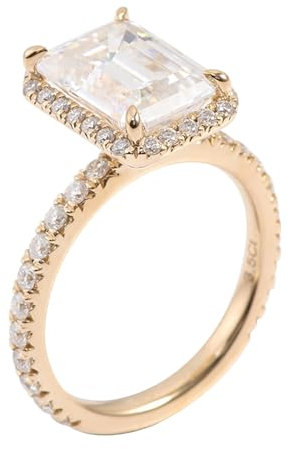 Wycian Verlobungsring Damen Vintage, Herz Ring Glitzer 14K Gelbgold Größe 53 (16.9) Moissanit Rechteckschliff D Farbe Gravur Für Abschlussball