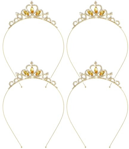XNIVUIS 4 Stück Goldene Prinzessin Krone,Princess Crown Crystal,Tiara Strass Geburtstag Krone,Tiara Strass Stirnband Haarschmuck für Frauen Mädchen Hochzeit Prom Party Kostüm(Gold)