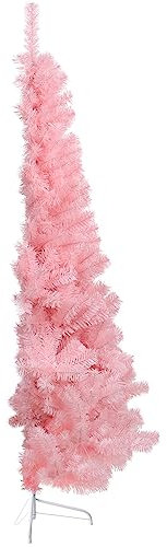 ZALAON Mezzo albero di Natale, 1,5 m, rosa, artificiale, mezzo albero di Natale con supporto, sottile, decorazione natalizia