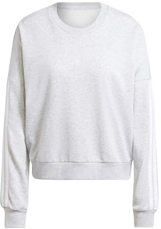 adidas Damen Essentials 3-Stripes French Terry Sweatshirt, Light Grey Heather/White, XL