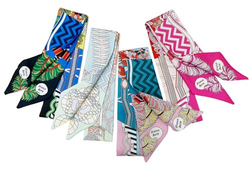 4 x Handtaschenschal, modisch, Handtaschengriff, leicht, Schal, Kopfhaarband, schmaler Schal für Damen, blau/grün, Medium