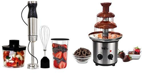 Kenmore Immersion Hand Blender Variable Blender Handheld Blending Stick Whisk 700mL Beaker+Total Chef Large Chocolate Fountain Fondue Set 1.5lbs(680g) Electric 3 Tier Machine with Hot Melting Pot