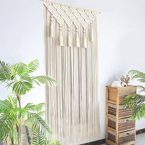 Türhänger Vorhang, Boho Vorhang, Makramee Wandbehang, Makramee Türvorhang, Wandbehang, Balkon Deko Boho, Vorhänge Bohemian Style, Makramee Vorhang Fenster für Türen Türen Fenster Dekor 65 x 200cm