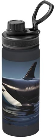 Yqxwjl Orca Killer-Wal-Druck-Wasserflasche für Männer und Frauen, 530 ml, Edelstahl-Flasche