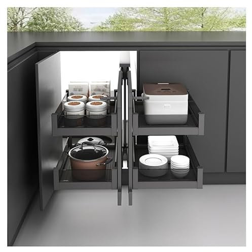 Blinder Eckschrank Organizer ausziehbarer Küchen Eckschrank ausziehbarer Eck Küchenschrank versteckter Aufbewahrungsregal mit 4 Ablagekörben