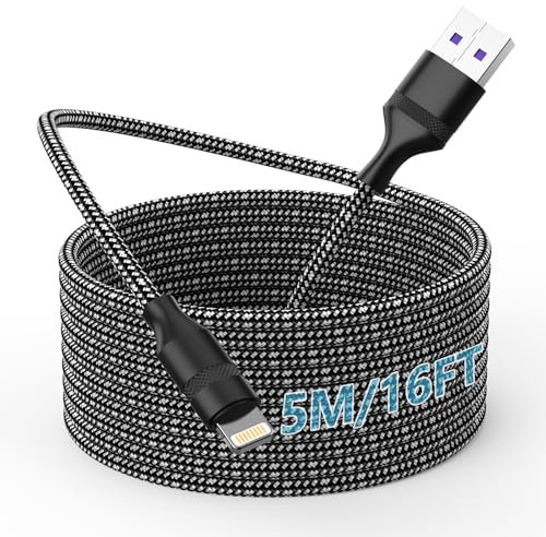 Apple MFi Certified iPhone Charging Cable 5M Long, USB A to Lightning Cable, Fast Charge 16 ft for iPhone 14/14Pro/13/12/11/XS/XSMax/XR/X/8/7 Plus/6/6s/SE/Pad/Pod