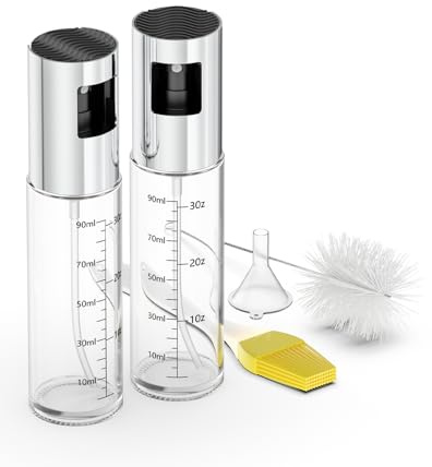 WallEgo Olive Oil Spray Bottle 2 Pack Dressing Sprayer for Salad Baking BBQ Air Fryer Roasting with Brush Funnel(100ml)
