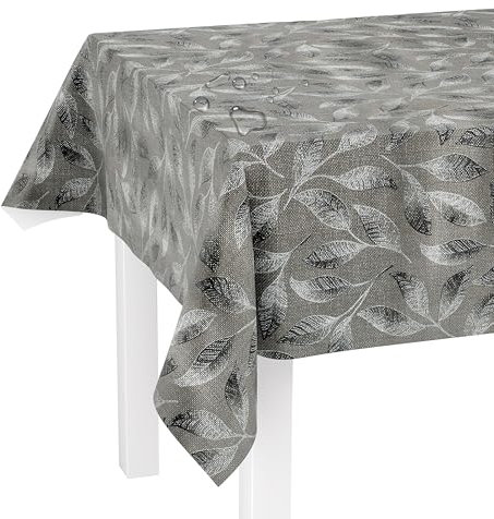 LILENO HOME Tischdecke abwaschbar als Meterware 240x140cm (Schnittkante) in Blätter Taupe Elegance Motiv - Wachstuchtischdecke wasserabweisend ideal als Tischtuch o. Tischläufer für Bierzeltgarnitur