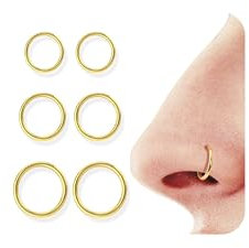 ORAZIO 6 Stück Nasenpiercing Ring Gold Nasenpiercing Chirurgenstahl Helix Piercings Gold Nasenring Septum Piercing Ohr Gold Conch Lippen Tragus Piercing Set Nasenpiercing Gold Schmuck 16G