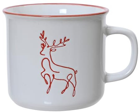 Tasse Hirsch Motiv 8cm 285ml Steingut Teetasse mit Henkel - Steinzeug Keramiktasse als Weihnachtstasse Teebecher Kaffeetasse - Vintage Tassen & Keramik Becher - Weiß