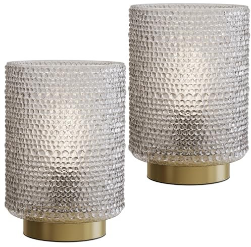 uuffoo 2X Batterie-Tischlampen mit Timer, kleine Tischlampen mit LED-Birnen, kabellose Glastischlampen für Wohnzimmer, Schlafzimmer, Eingangshallen (weiß)