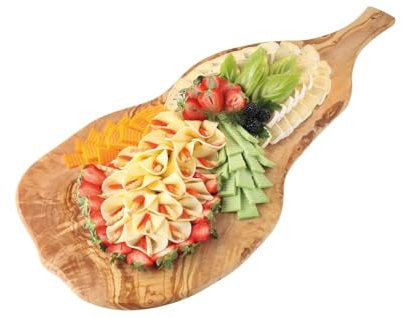 BATANIA Olivenholzbrett, Servierplatte, Brotzeitbrett Holz mit Griff | Länge ca. 60 cm, Breite ca. 25-30 cm