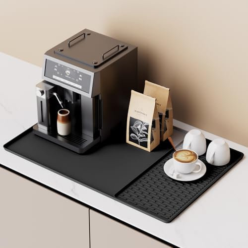 SARTNP Coffee Machine Mat Silicone Coffee Mat Coffee Bar Mat with Detachable Dish Drying Mat for Kitchen Countertops, Bar Accessories Under Coffee Maker Coffee Machine, Espresso Machine (Black)