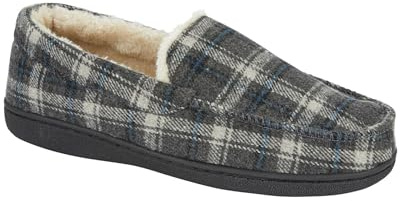 A2Z Mens Loafer Warm Fluffy Faux Fur lining Slidders Checked Moccasin - SLPR MEN Elswick Grey 10 UK