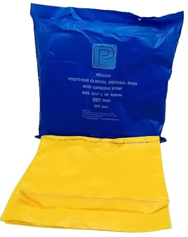 Yellow Polythene Clinical Disposable Bags 10.5 x 18 - Pack of 200 | Durable and Hygienic Waste Disposal